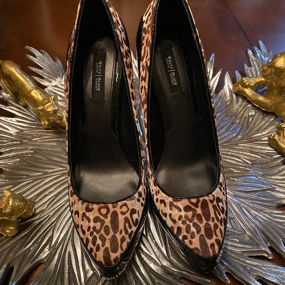 White House Black Market Genuine Calf Hair Leopard and Patent Leather Pump